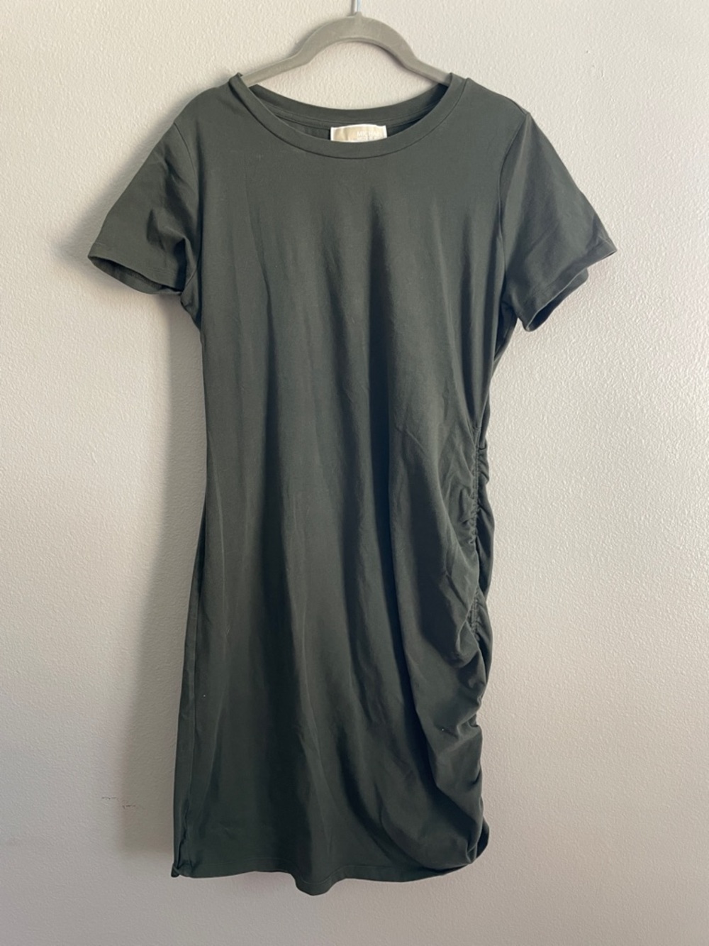Michael Kors Olive Green Short Sleeve Ruched Side Mini Dress